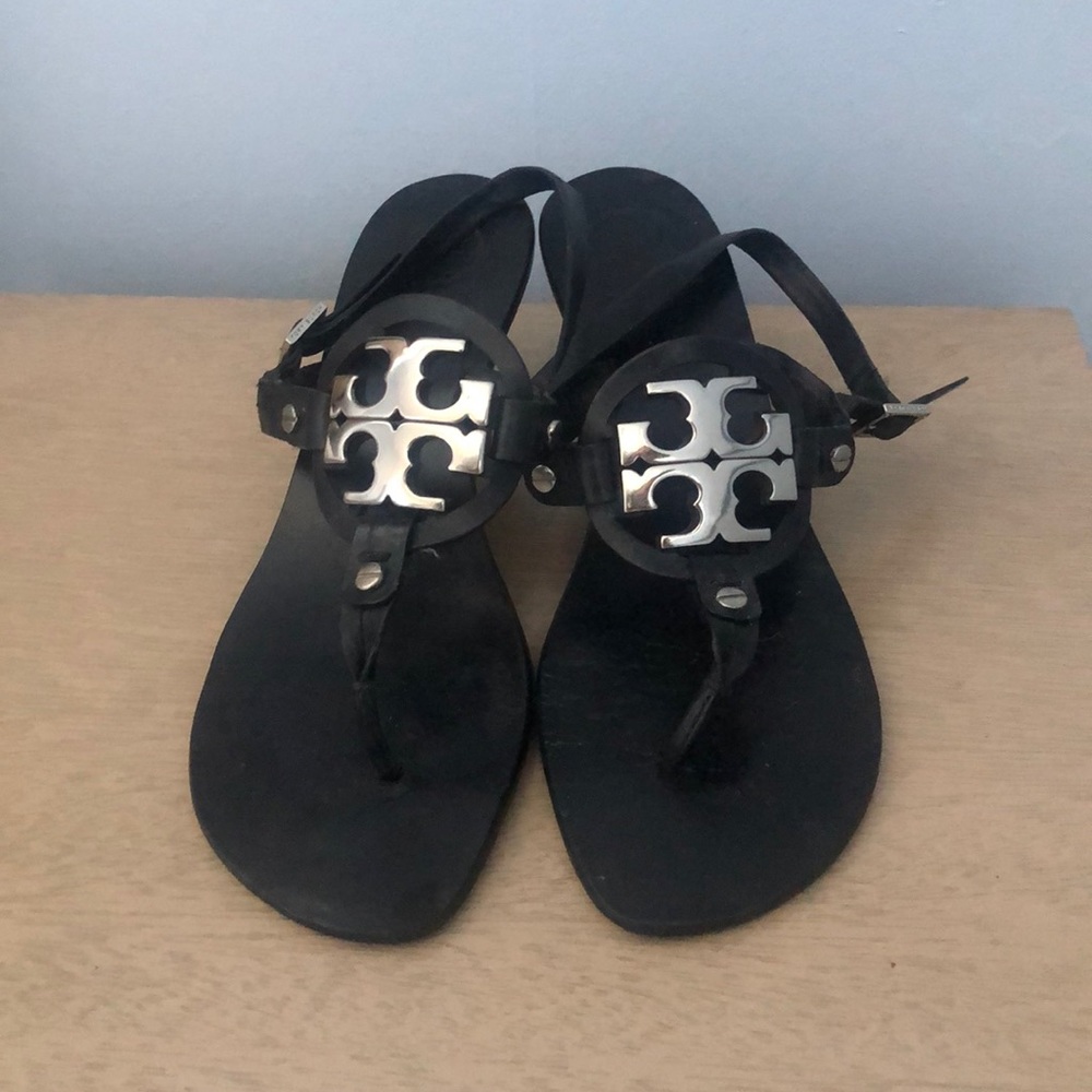 Tory Burch Holly Black and Silver Kitten Heels